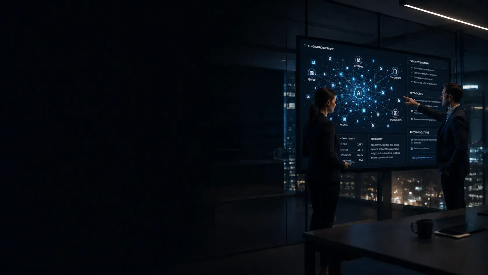 An abstract neural form representing AI connected to business information.